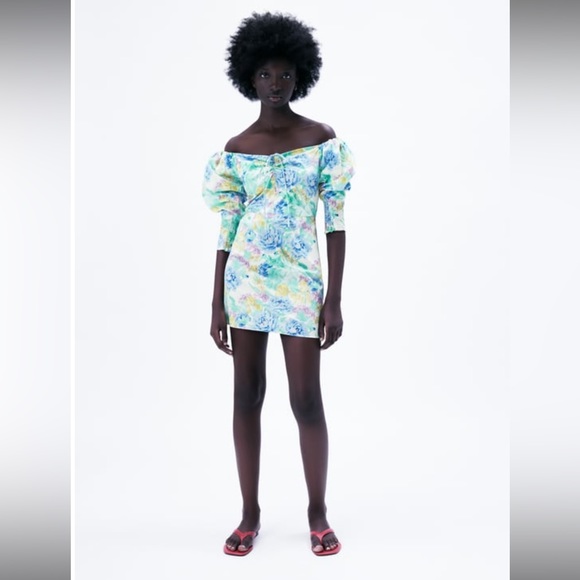 ZARA FLORAL PRINT POPLIN DRESS - Picture 1 of 4